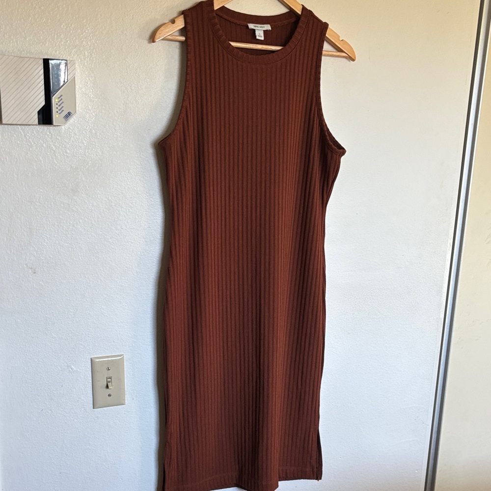 Nine West Sleeveless Ribbed Midi Dress in Rich Brown